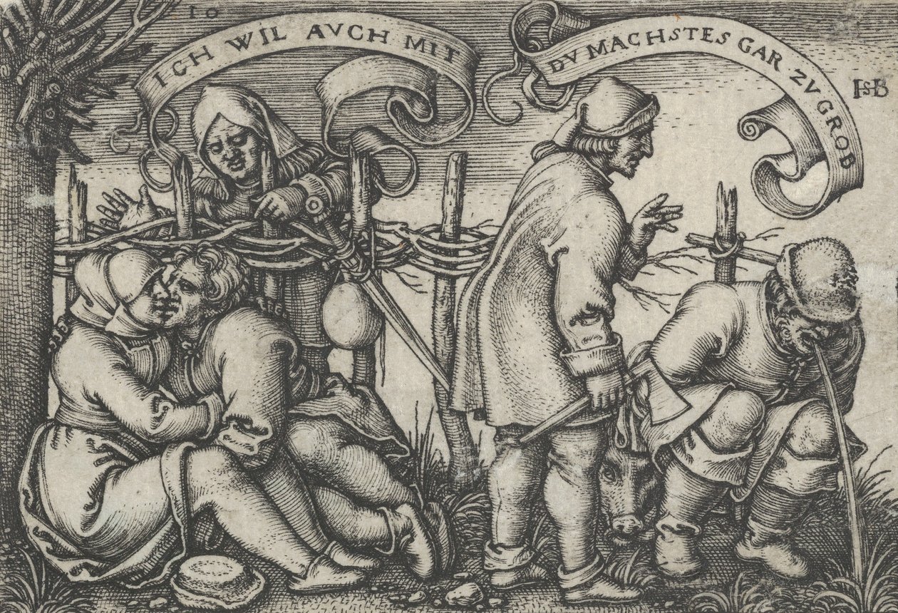 Talonpojat aidan takana, talonpoikien juhlasta tai kaksitoista kuukautta, 1546-47. tekijältä Sebald Beham