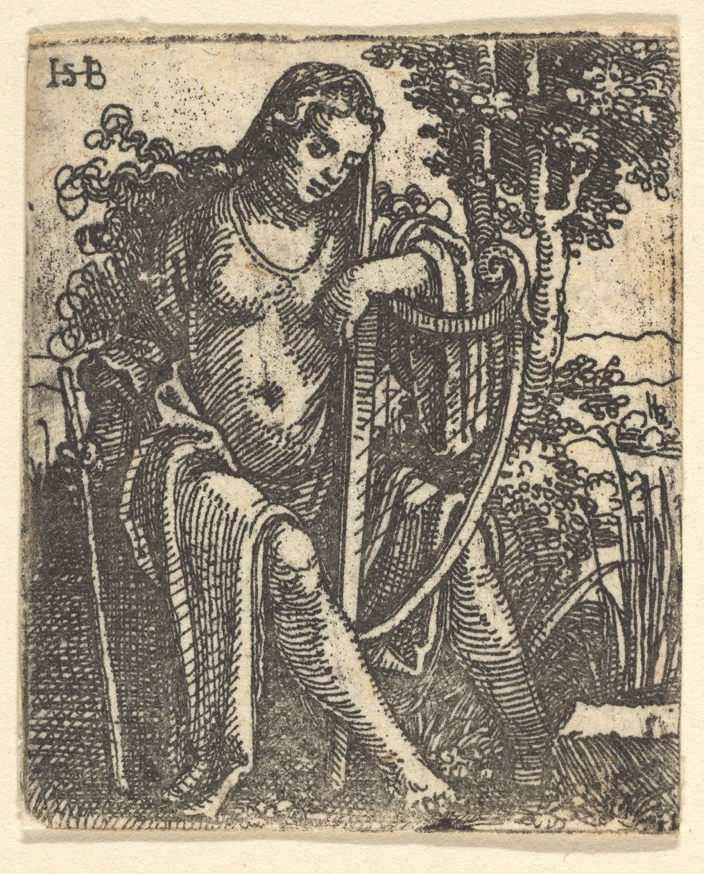 Nainen harpun kanssa, 1520-25. tekijältä Sebald Beham