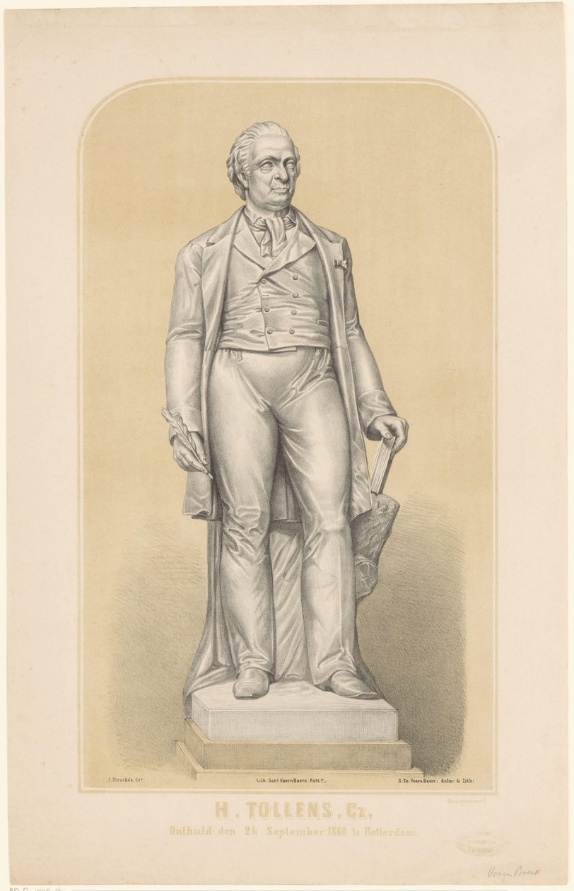 Hendrik Tollensin patsas H. Tollenz, Cz, ilmestynyt 24. syyskuuta 1860 Rotterdamissa (otsikko esineessä) tekijältä Sebastiaan Theodorus Voorn Boers