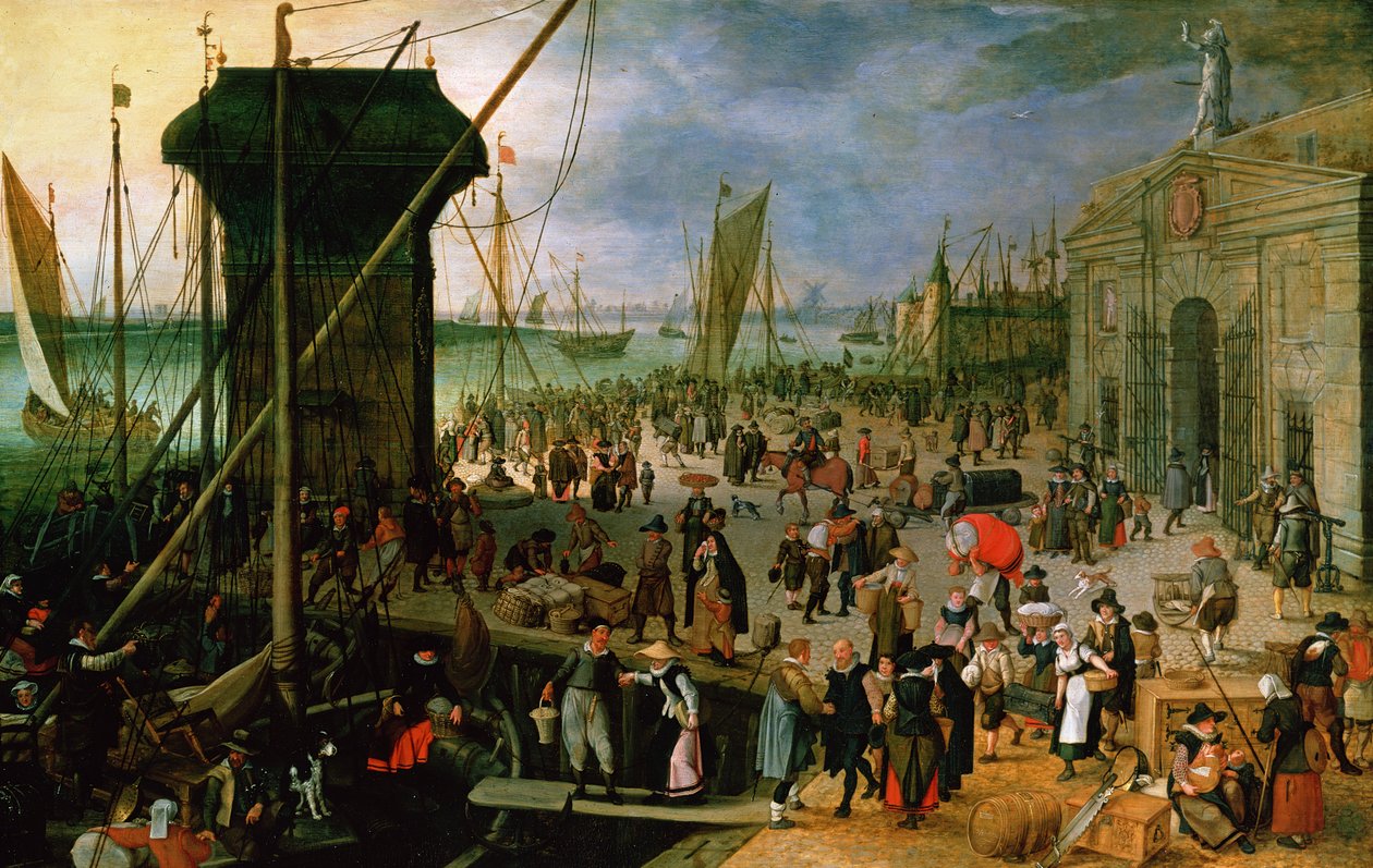 Näkymä Antwerpenin satamasta Kraanenhoofdin ja Werf-portin kanssa, 1608 tekijältä Sebastian Vrancx