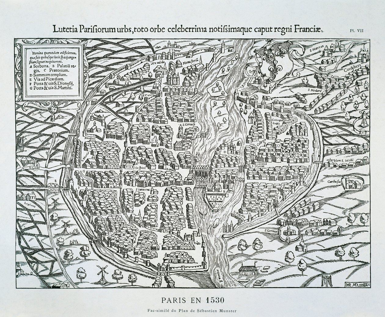 Pariisin kaupunkisuunnitelma n. 1530 (puukaiverrus) tekijältä Sebastian (after) Münster