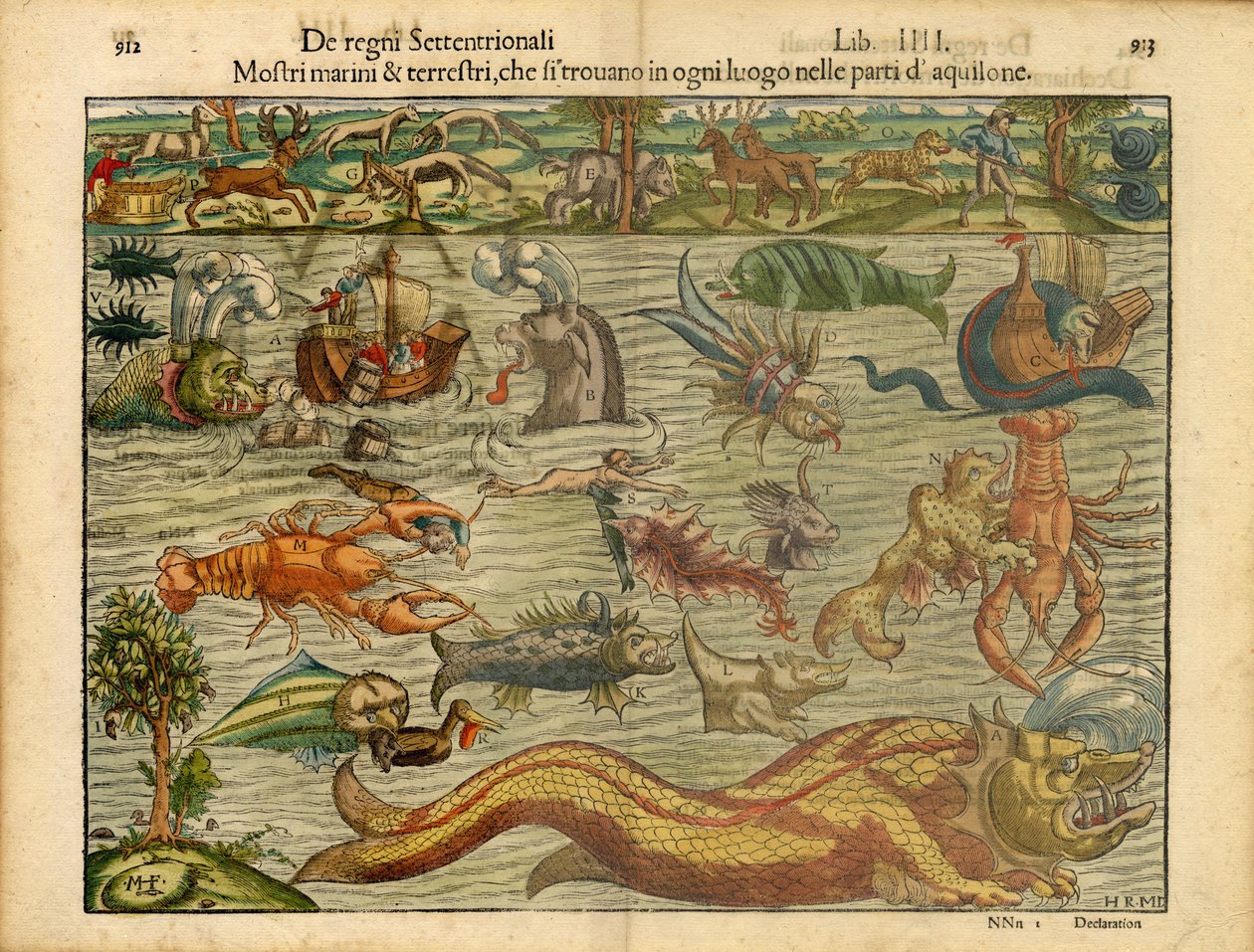 Meren ja maan hirviöt... (Monsters of Sea  Land...) tekijältä Sebastian & Magnus Olaus (1490-1557) Münster