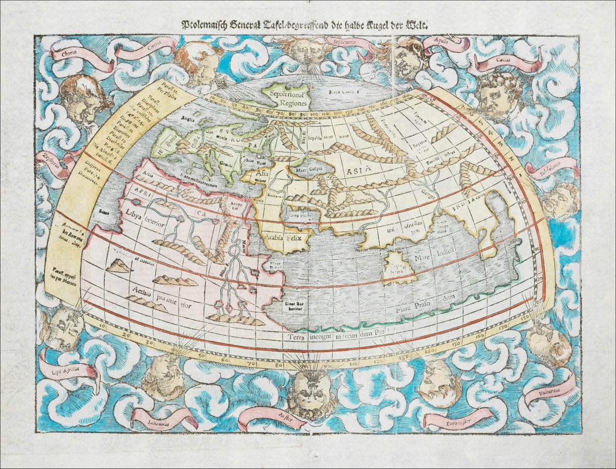 Sebastian Münsterin laatima Ptolemaioksen maailmankartta vuodelta 1550. tekijältä Sebastian Munster