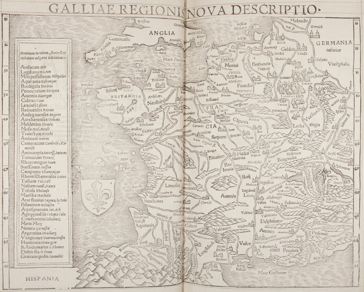 Cosmographia, yksityiskohta Galliasta tekijältä Sebastian Munster