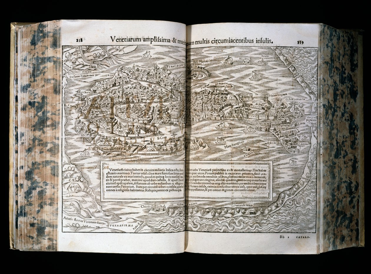 Venetsia, kuvitus Cosmographiasta, Sebastian Munster (1488-1552), puupiirros, 31x22 cm, H. Petri -printti, Basel tekijältä Sebastian Munster