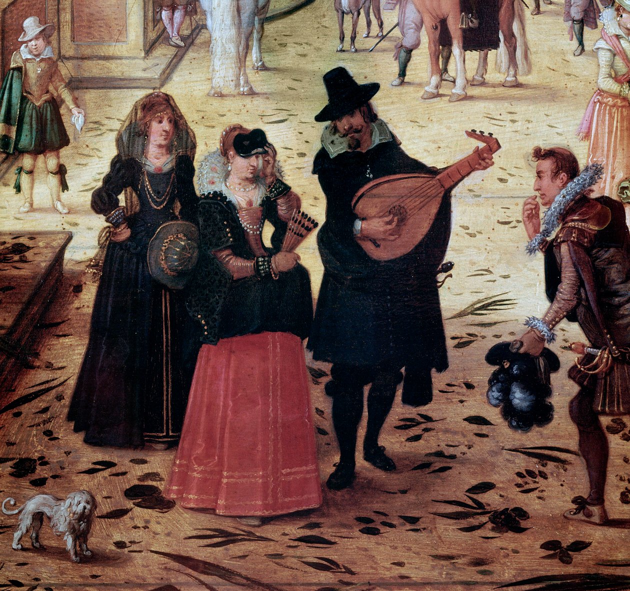 Maisema Villa Mediciksen kanssa Roomassa, Italiassa (Maisema Villa Mediciksen kanssa, Rooma, Italia) Yksityiskohta Tyylikkäät kävelijät ja muusikot puistossa - Sebastian Vrancxin (1573-1647) maalaus 1600-luvun Napoli Museo Nazionale di Capodimonte tekijältä Sebastian Vrancx