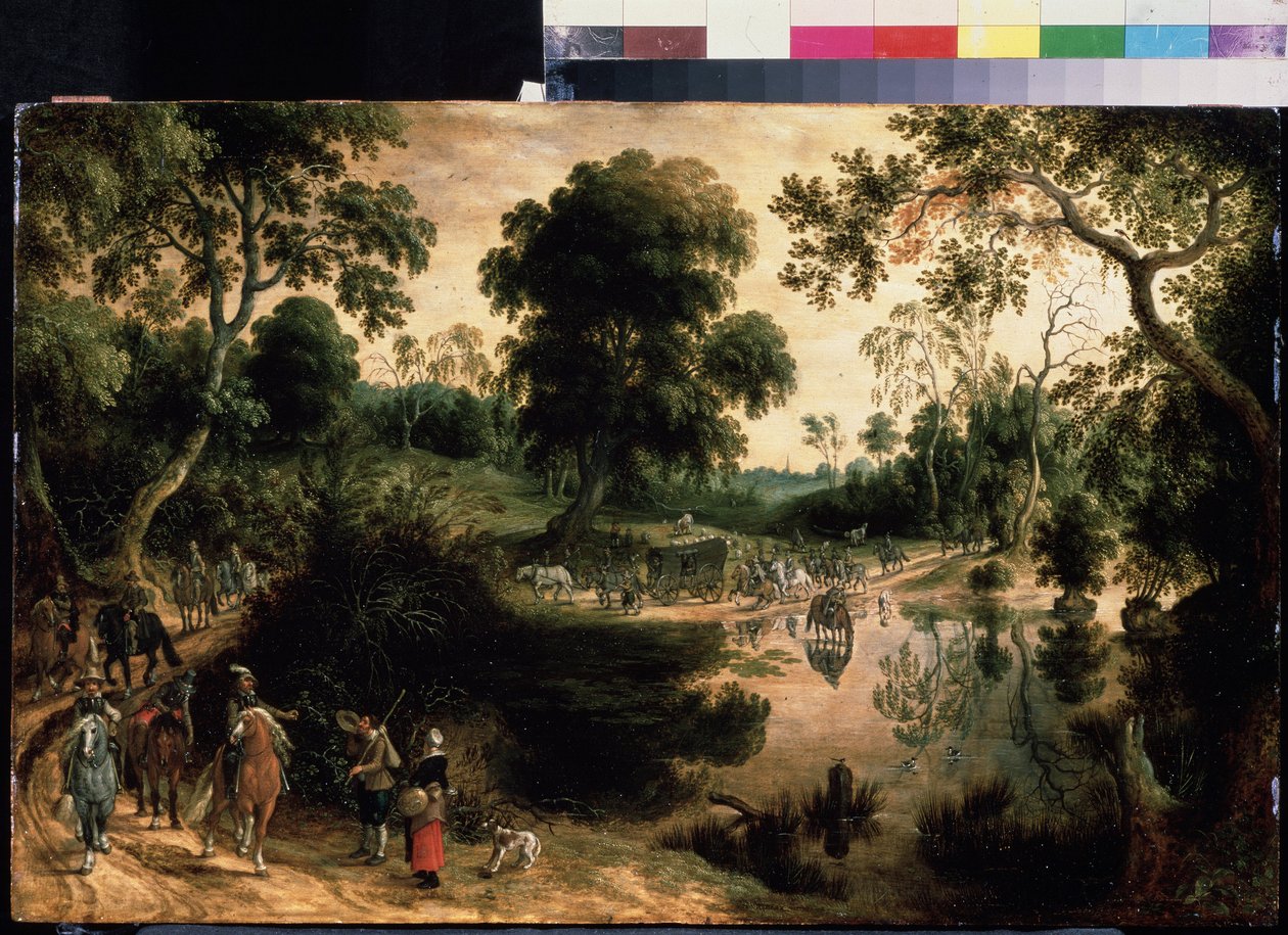 Matkustaminen sotilaallisen saattajan kanssa. Sebastiaen Vrancxin (1574-1647) maalaus. Öljy puulle, 38,5 x 59 cm, noin 1610. Flanderin taide, barokkitaide. Pushkinin taidemuseo, Moskova. tekijältä Sebastian Vrancx