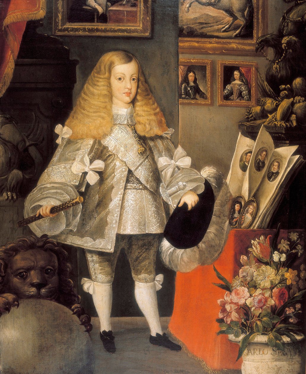 "Espanjalaisen Kaarle II:n (1661-1700) lapsen muotokuva" Yksityiskohta. Herrera Barnuevon (1619-1671) Sebastianin ansioksi antama maalaus. 17. vuosisata. tekijältä Sebastian de (attr.to) Herrera Barnuevo