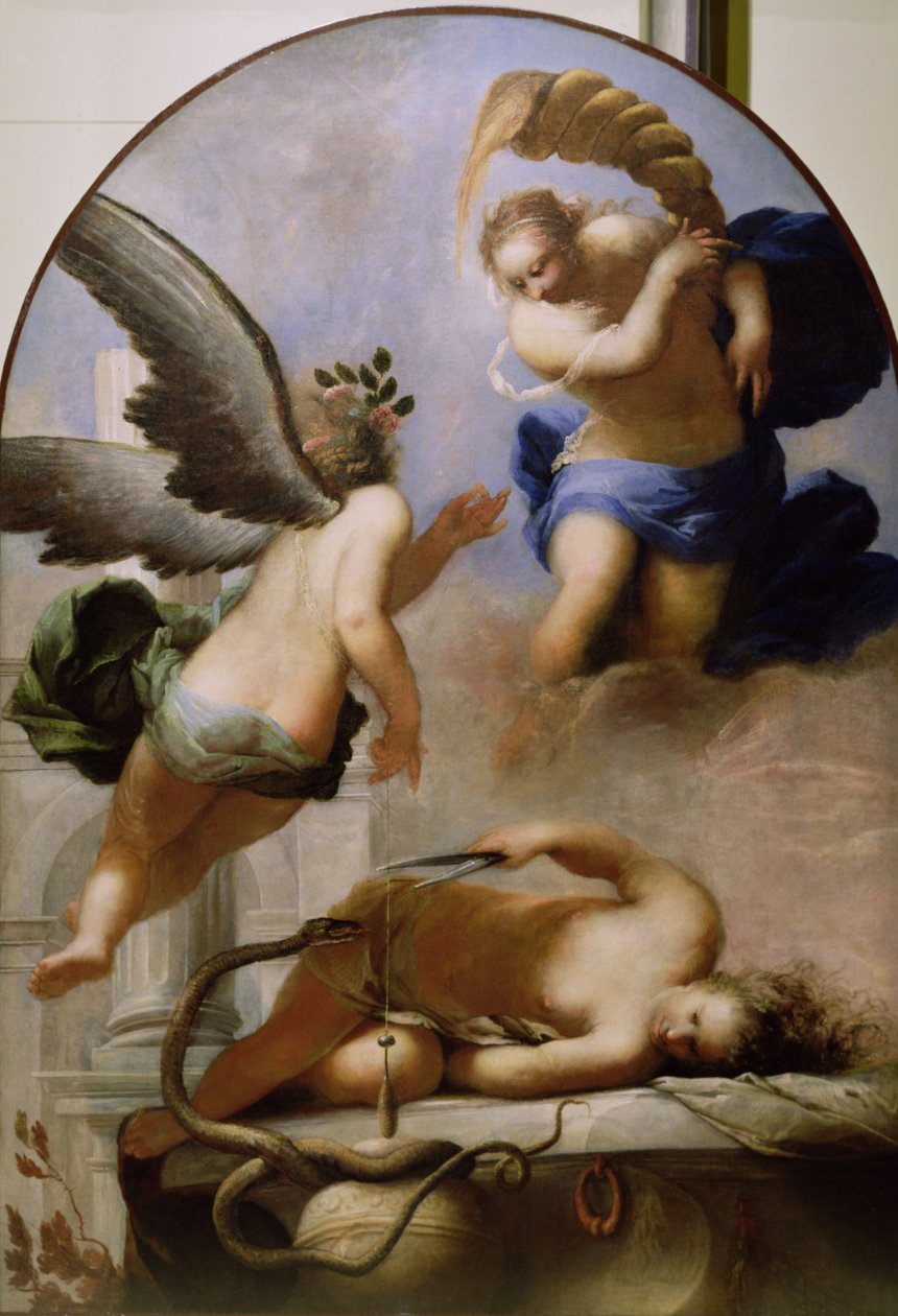 Kolme kohtaloa, noin 1670 tekijältä Sebastiano Mazzoni