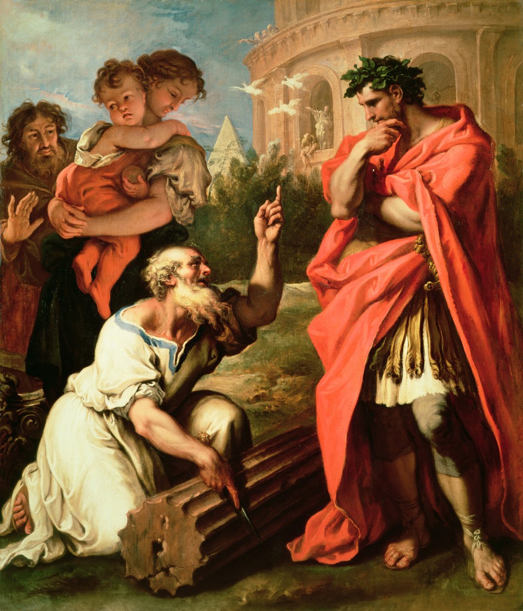 Tarquin vanhin neuvoo Attus Neviusta Auguria tekijältä Sebastiano Ricci
