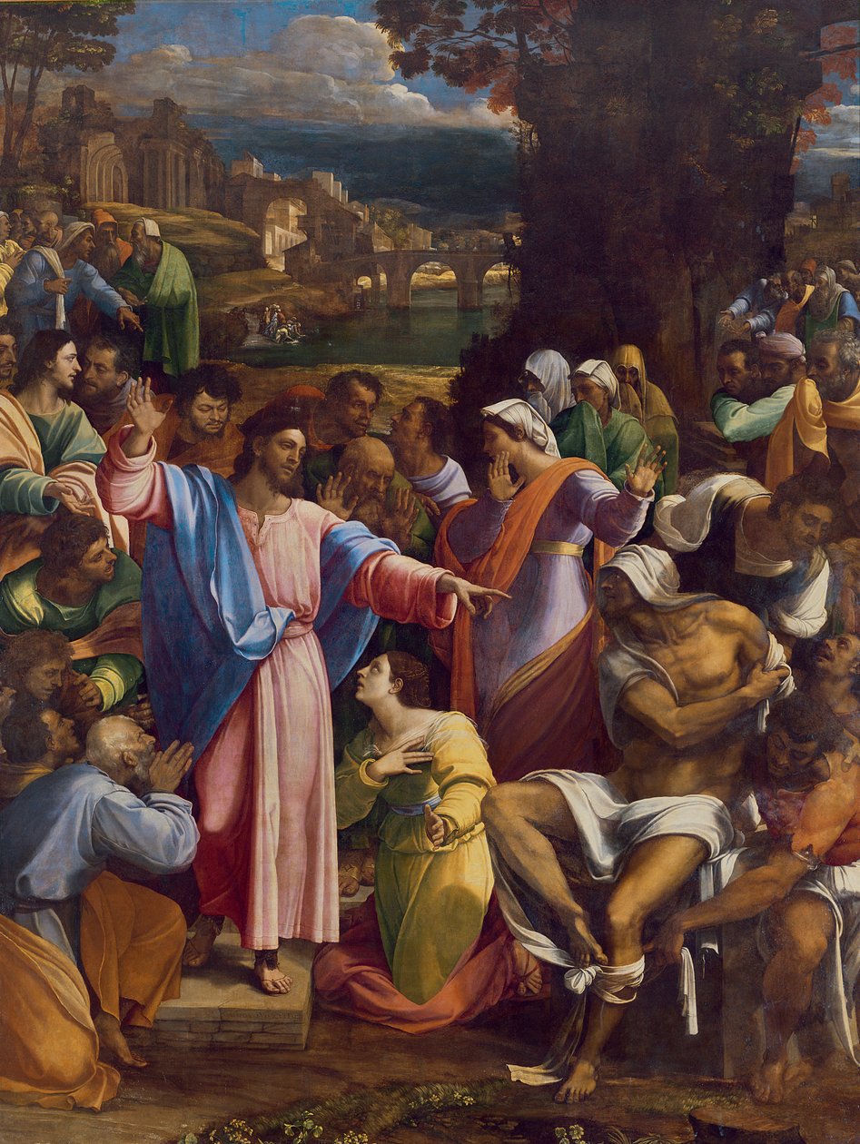 Lasaruksen ylösnousemus, noin 1517-19 (öljy kankaalle, siirretty puusta). tekijältä Sebastiano del Piombo
