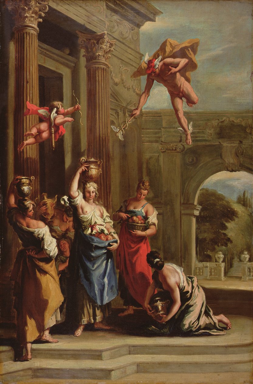 Mercury, Herse ja Aglauros (öljy kankaalle) tekijältä Sebastiano (school of) Ricci