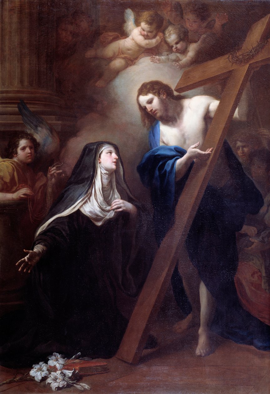 Jeesus ilmestyy Pyhälle Clare Montefalcolle (maalaus tekijältä Sebastiano Conca