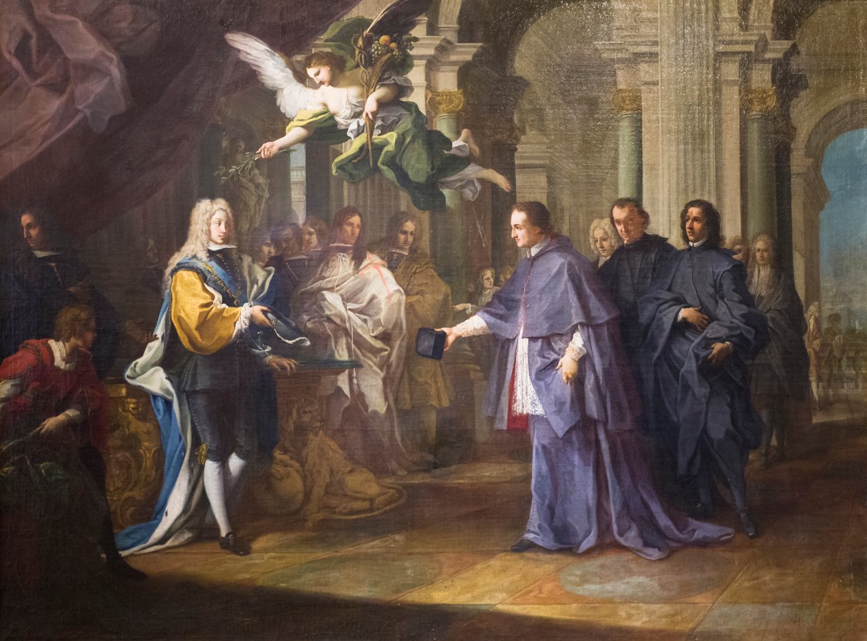 Kardinaali Felipe Chigi Zondadarin ja Espanjan kuninkaan Philip V:n tapaaminen tekijältä Sebastiano Conca