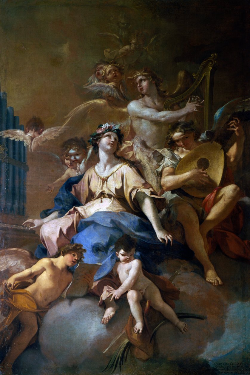 Glory of St Cecilia musiikillisten enkelien kanssa, n. 1720 (öljy kankaalle) tekijältä Sebastiano Galeotti