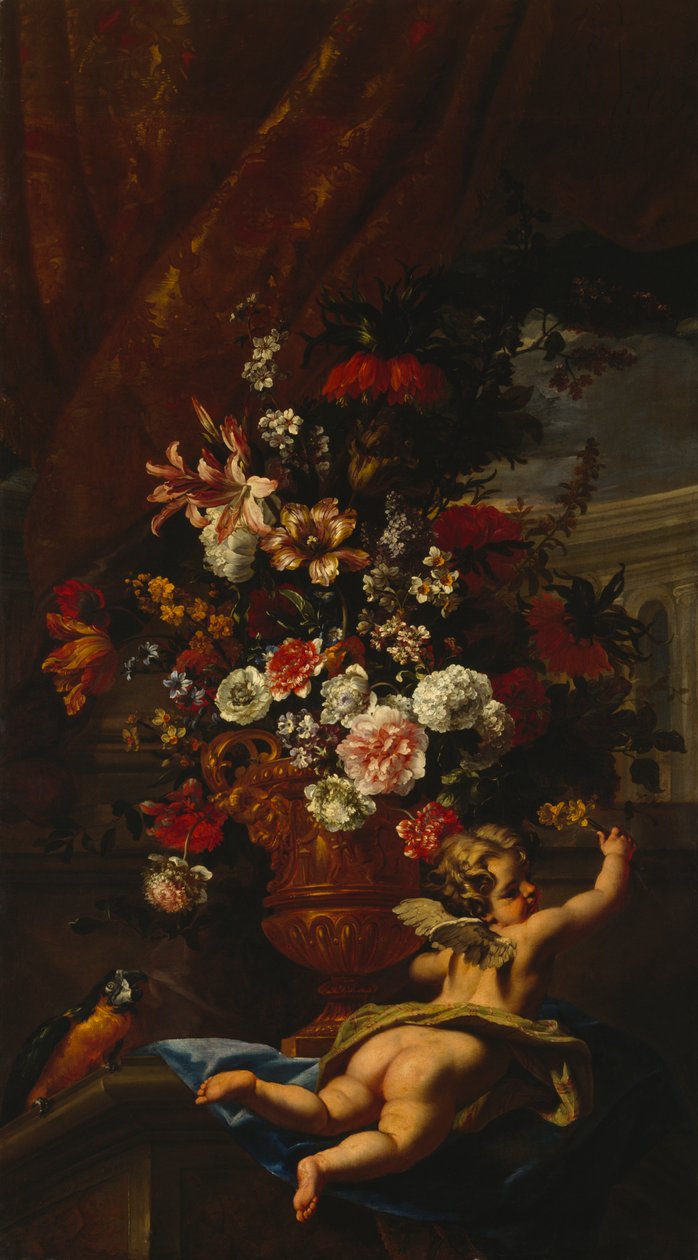 Amor ja kukat (öljy kankaalle) tekijältä Sebastiano & Monnoyer J B (1636 99) Ricci