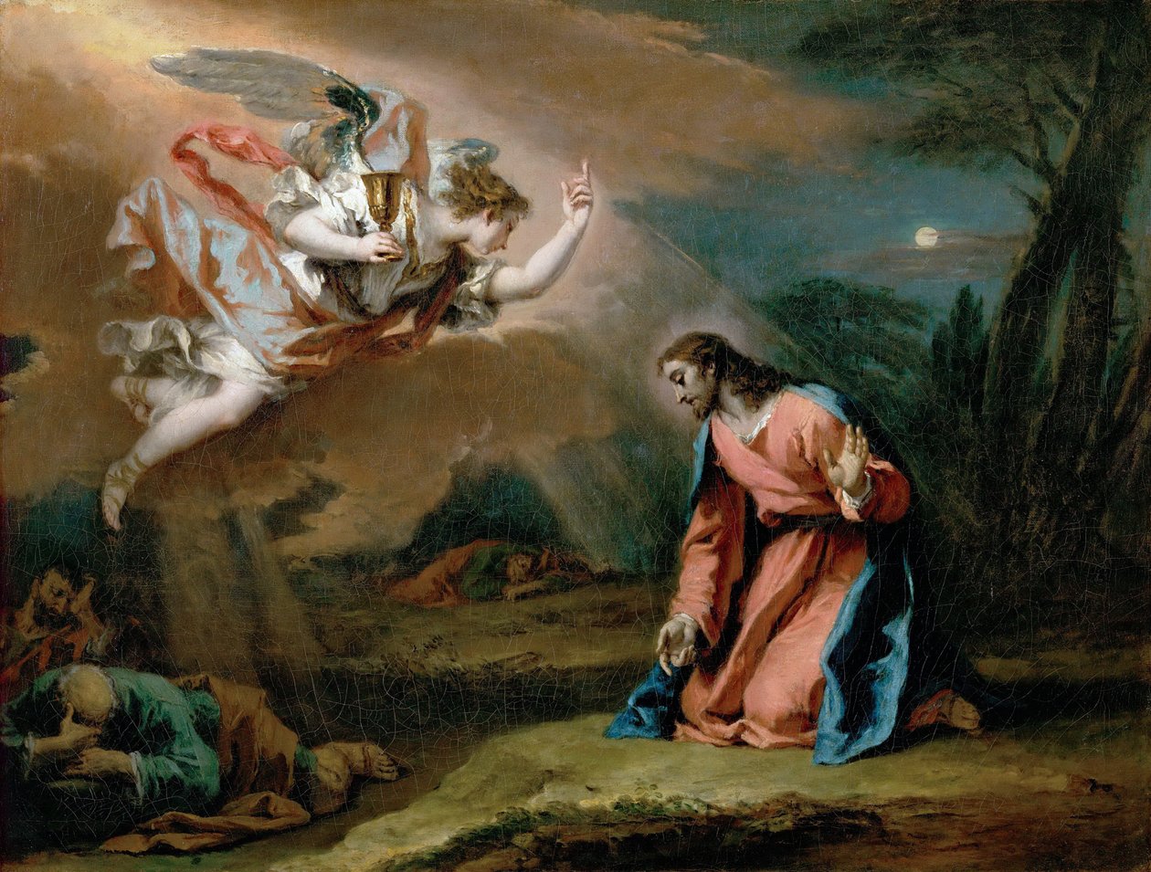 Agonie dans le jardin - Agony in the Garden, kirjoittanut Ricci, Sebastiano (1659-1734). Öljy kankaalle, n. 1730. Mitat : 59x77 cm. Taidehistoriallinen museo, Vienne tekijältä Sebastiano Ricci