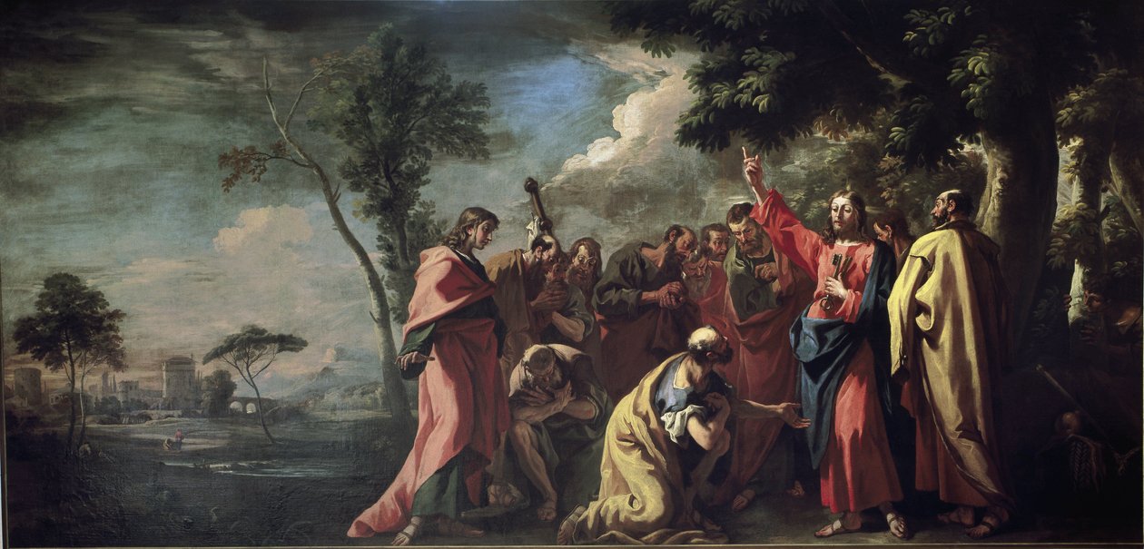 Kristus luovuttaa avaimet Pyhälle Pietarille (öljy kankaalle, noin 1710) tekijältä Sebastiano Ricci