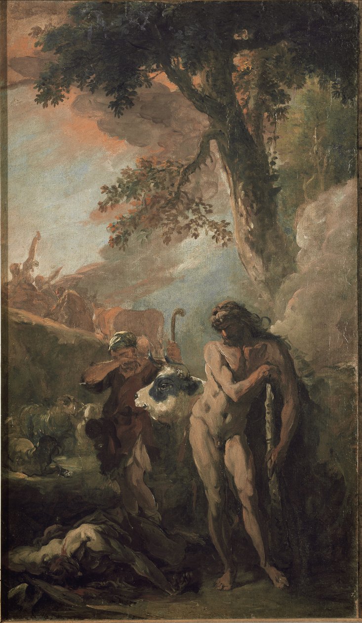 Hercules ja Cacus. Valmisteleva luonnos (öljy kankaalle tekijältä Sebastiano Ricci
