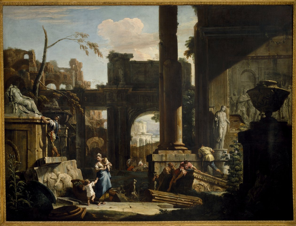Perspektiivi raunioihin hahmoineen, 1720-luku. tekijältä Sebastiano Ricci