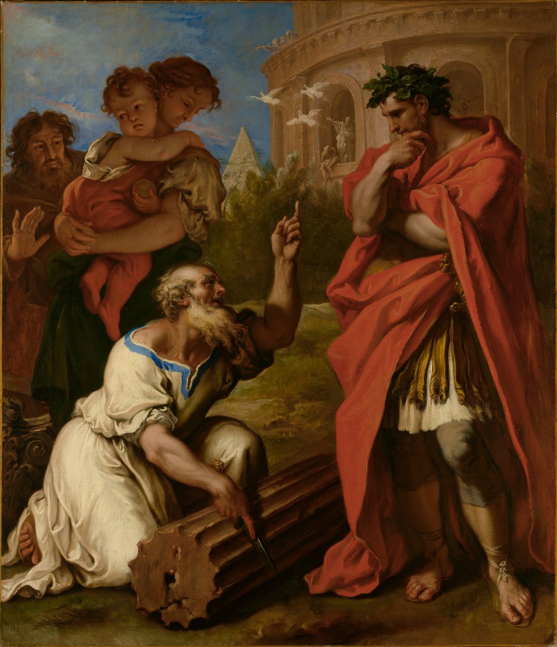 Tarquinius Vanhempi kysyy neuvoa Attus Naviukselta tekijältä Sebastiano Ricci