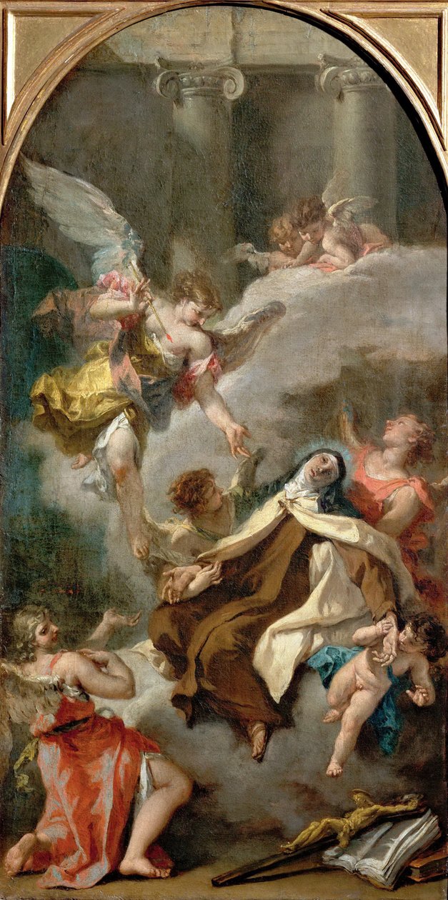 Pyhän Teresan Avilalaisen (1515-1582) näky - Sebastiano Ricci (1659-1734). Öljy kankaalle, n. 1728. Mitat : 71,5x37 cm. Taidehistoriallinen museo, Vienne tekijältä Sebastiano Ricci