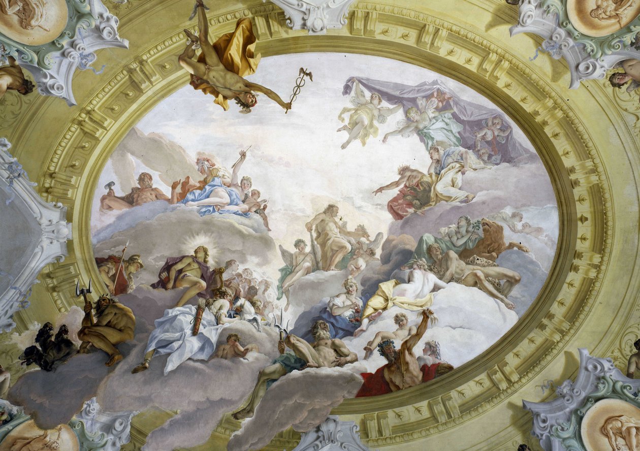 Herkuleksen apoteoosi. Sebastiano Riccin (1659-1734) fresko. Marucelli Fensin palatsi, Firenze. tekijältä Sebastiano Ricci