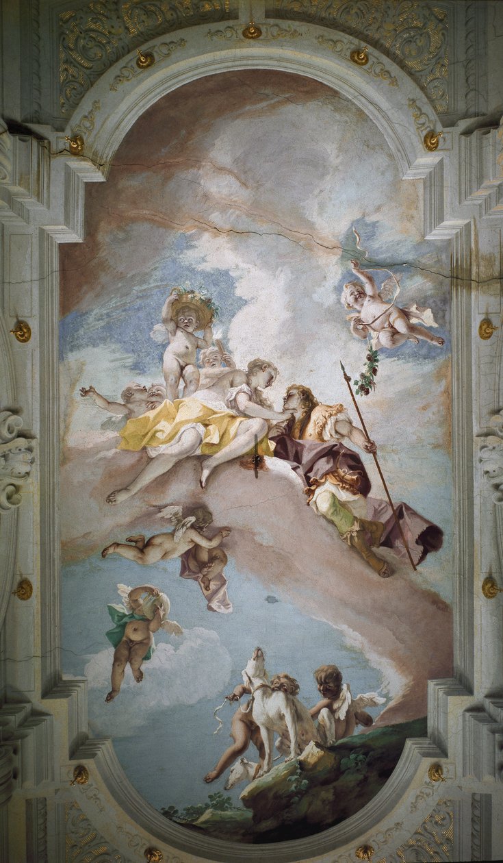 Venus ja Adonis - Venus ja Adonis. Fresko Sebastiano Ricci (1659-1734), noin 1707-1708. Firenze, Palazzo Pitti. tekijältä Sebastiano Ricci