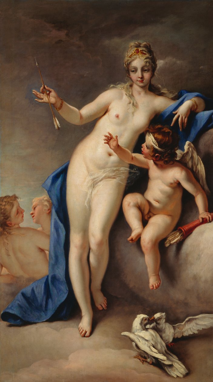 Venus ja Cupid (öljy kankaalle) tekijältä Sebastiano Ricci