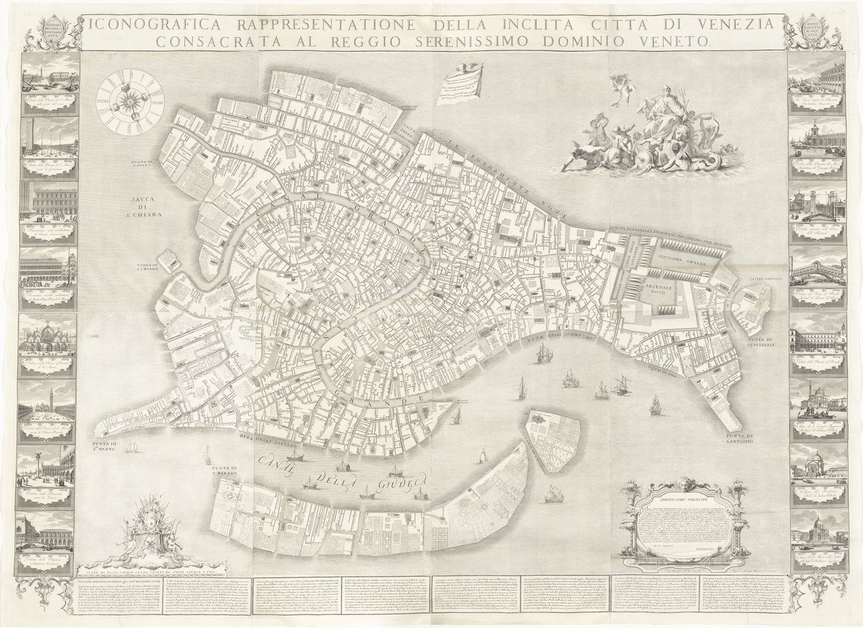 Ikonongrafinen esitys maineikkaasta Venetsian kaupungista tekijältä Sebastiano Ricci, Lodovico Ughi, Giovanni Antonio Faldoni for the map, with Francesco Zucchi