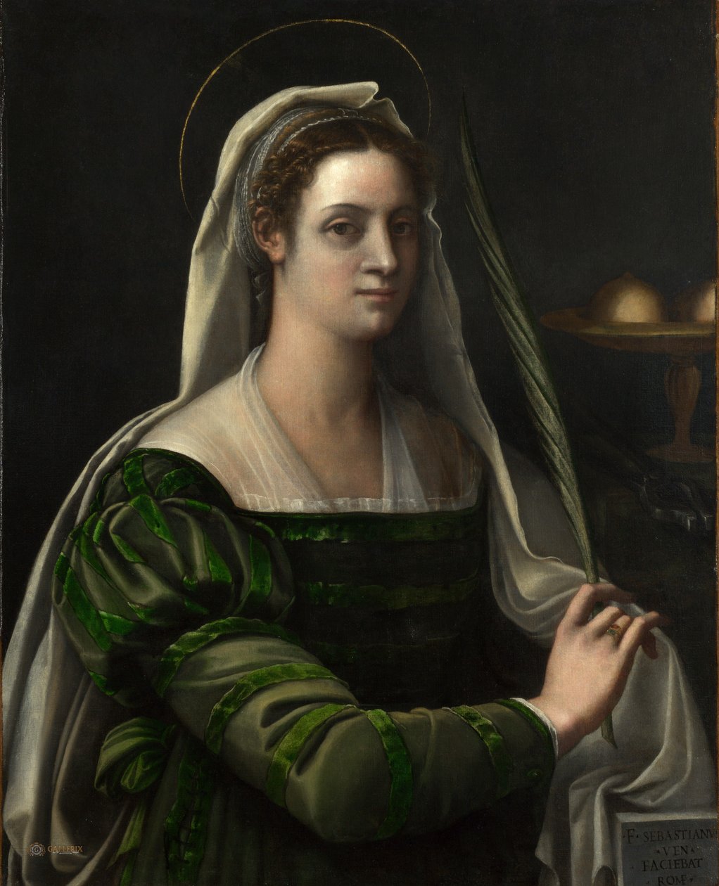 Muotokuva naisesta, jolla on Pyhän Agathan attribuutit, 1530-luvun alku (öljy kankaalle). tekijältä Sebastiano del (c.1485 1547) Piombo