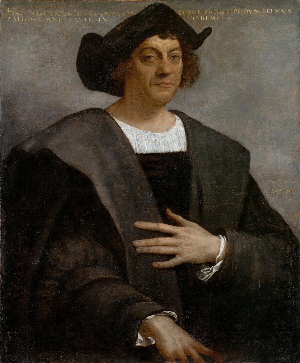 Miehen muotokuva, jonka sanotaan olevan Kristoffer Kolumbus (n. 1446-1506) tekijältä Sebastiano del (c.1485 1547) Piombo