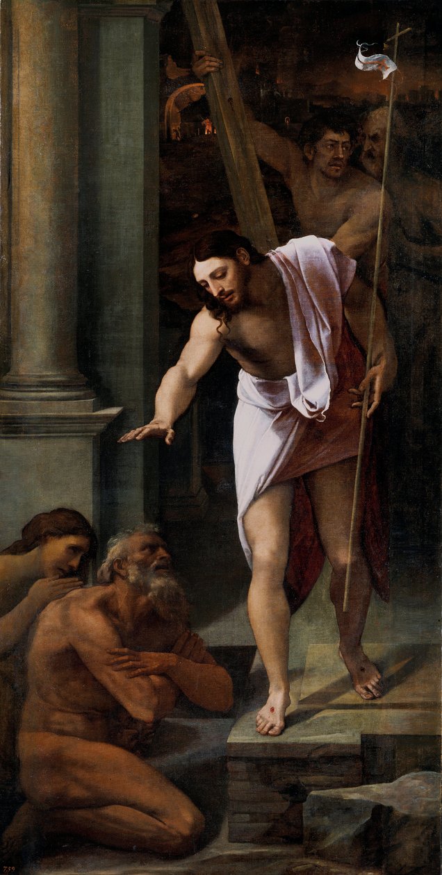 "" Christ aux limbes "" (Christ in Limbo) Peinture de Sebastiano del Piombo (1485-1547) 1516 Koko 226x114 cm Prado-museo, Madrid tekijältä Sebastiano del (c.1485 1547) Piombo