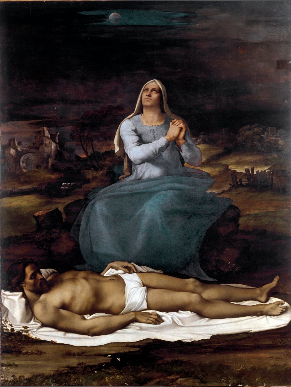 Pieta. (Maalaus, n. 1515) tekijältä Sebastiano del (c.1485 1547) Piombo
