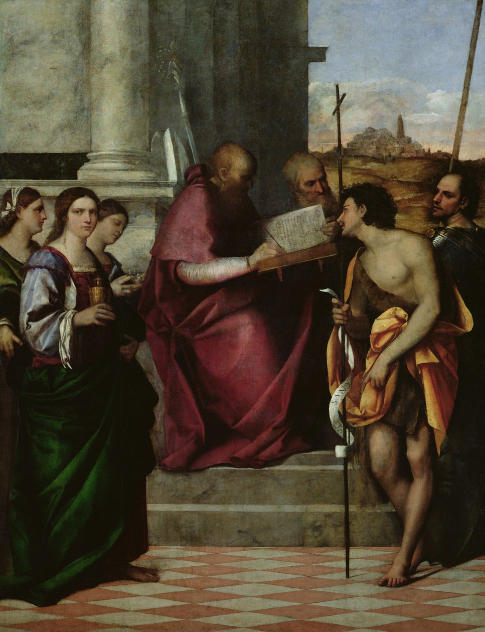 St. John Chrysostomos SS:n kanssa. Paavali, Liberalis, Johannes Kastaja, Cecilia, Katariina ja Maria Magdaleena, 1509 (katso myös 156221) tekijältä Sebastiano del Piombo