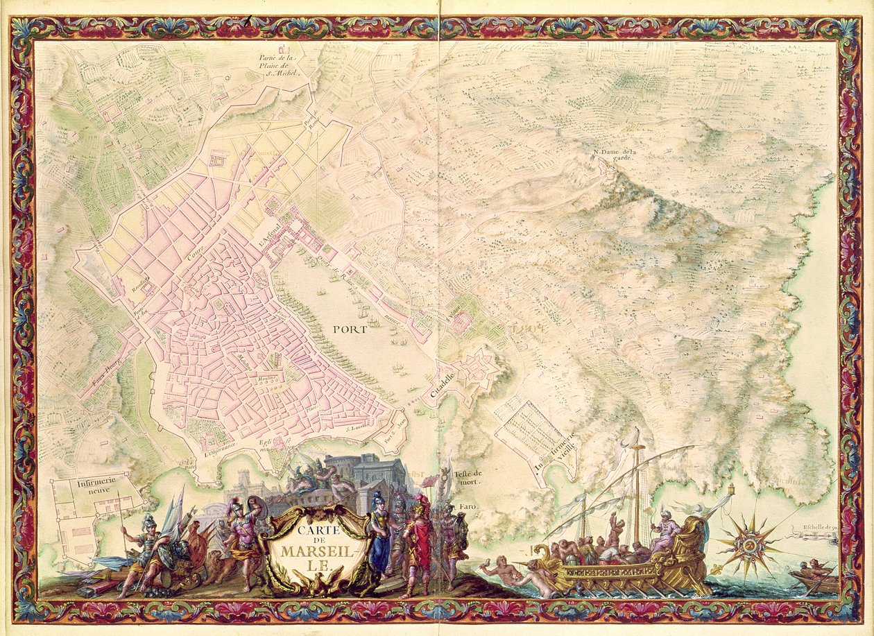 Ms. 988 Vol.3, fol.61 "Louis XIV Atlas", Marseillen kartta ja kaava, 1683-88 tekijältä Sebastien Le Prestre de Vauban