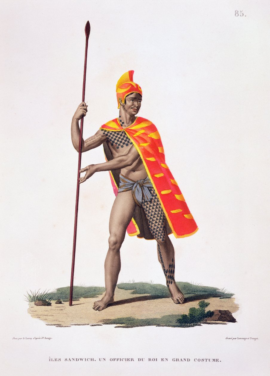 Sandwich Islands: Kuninkaan toimisto valtionasuissa, "Voyage autour du Monde (1817-20)", Louis Claude De Saulces de Freycinet (1779-1842), kaiverrus Le Rouge ja Forget, julkaistu 1822-24 tekijältä Sebastien Leroy