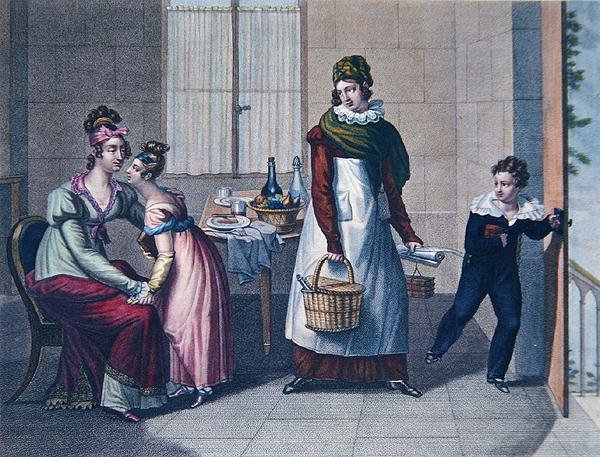 Lähtö kouluun, 1800-luvun alku (värilitografia) tekijältä Sebastien (after) Coeure
