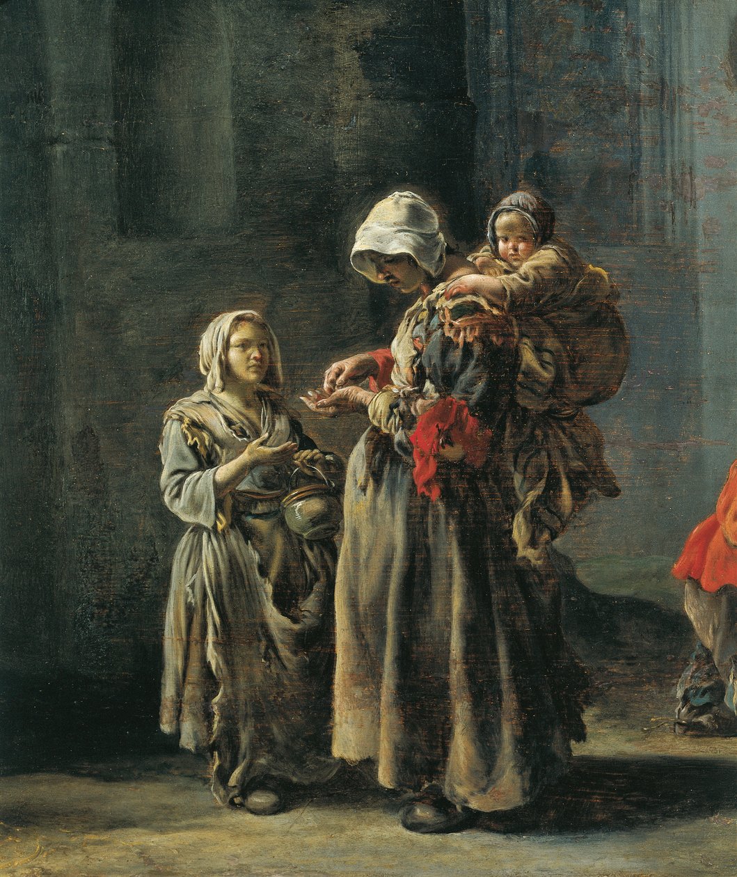 Kerjäläiset, kirjoittanut Sebastian Bourdon (1616-1671), Yksityiskohta tekijältä Sébastien Bourdon