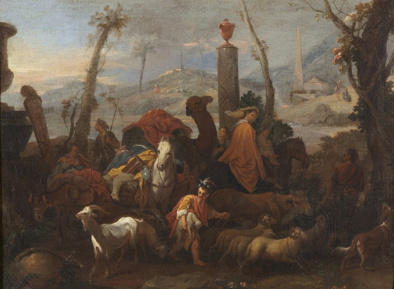 Jaakobin matka ja Betelin pilari, n. 1640 (öljy kankaalle) tekijältä Sébastien Bourdon