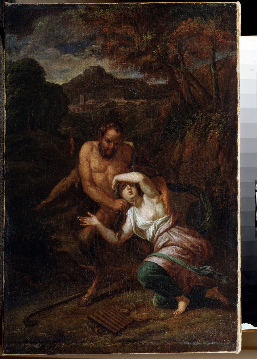 ""Pan et la nymphe Syrinx"" (Pan ja Nymph Syrinx) Sebastien Bourdonin (1616-1671) maalaus 1600-luvun valtion ulkoilmamuseon palatsi Gatchina, Pietari tekijältä Sébastien Bourdon