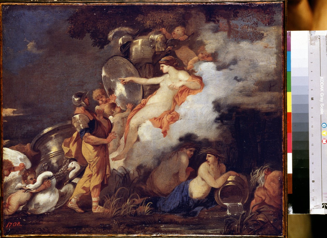 "Venus ja Aeneas" (Venus ja Aeneas) Venus ilmestyy pojalleen Aenealle auttamaan häntä hänen matkallaan. Sebastien Bourdonin (1616-1671) maalaus 1650-1660 Mitat 45,5x54,5 cm Eremitaaši, Pietari tekijältä Sébastien Bourdon