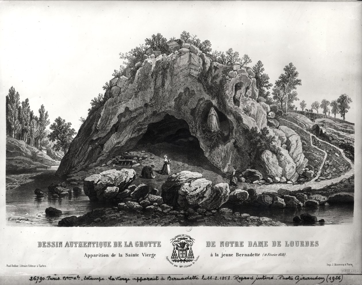 Neitsyt Marian ilmestys Bernadette Soubirousille (1844-79) 11. helmikuuta 1858, noin 1858 tekijältä Seguin T. de