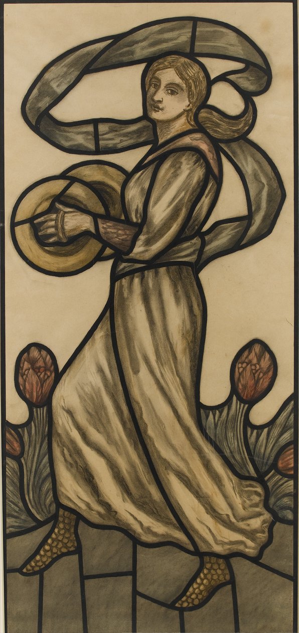Muusikko symbaalien kanssa, suunnittelu lasimaalaukseen, n. 1918 (wc kynällä paperilla) tekijältä Selwyn Image