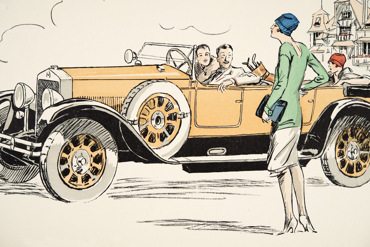 Golfin pelaaminen Deauvillessa, White Bottomsista, pubista. 1927 (värikuvio) tekijältä Sem