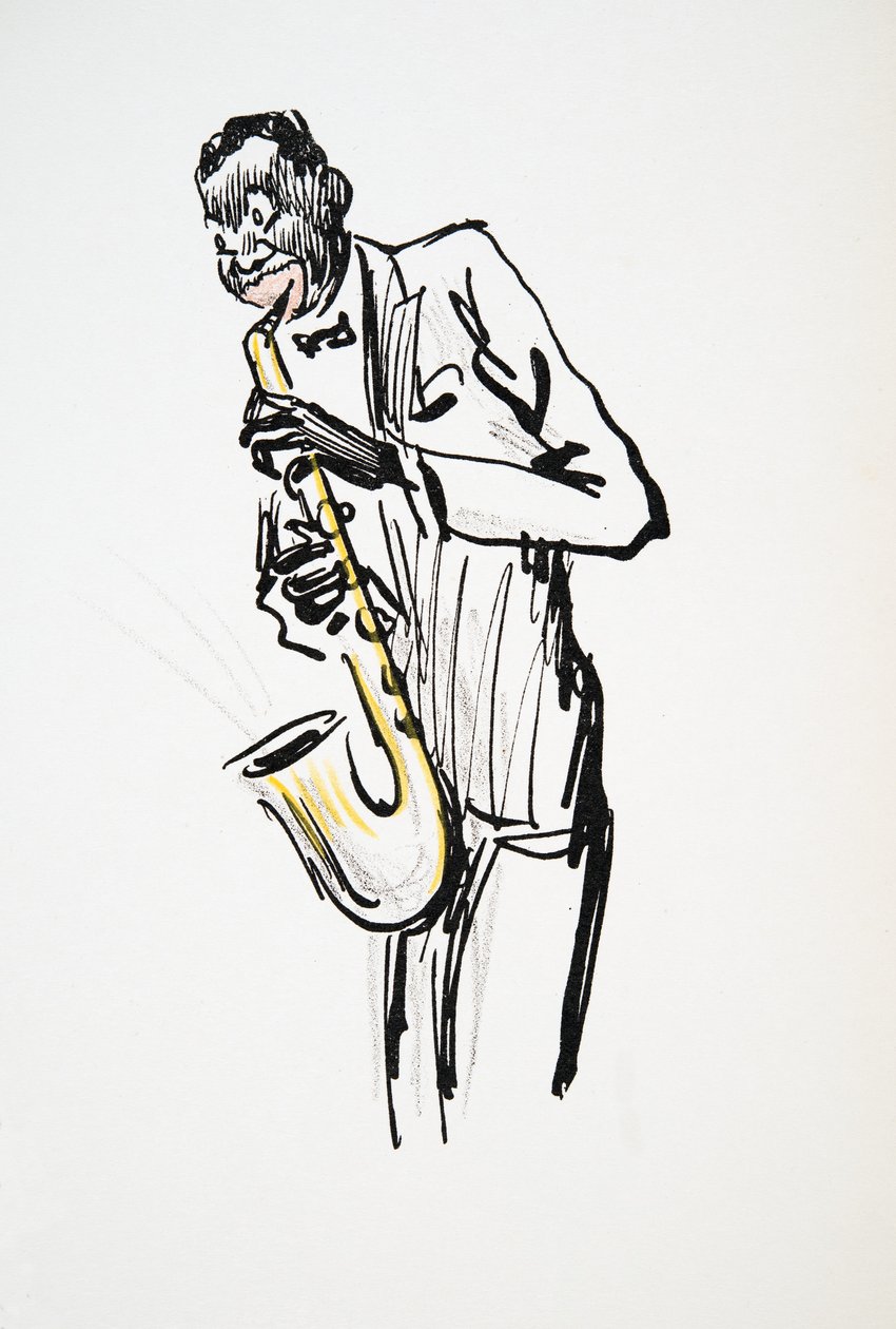 Saxophone Player, White Bottoms, pub. 1927 (värikuvio) tekijältä Sem