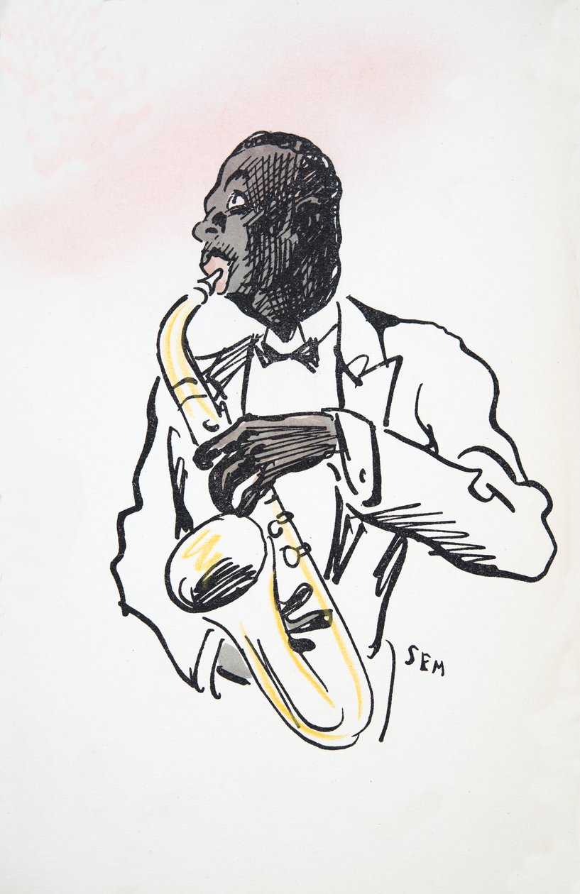 Saxophone Player, White Bottoms, pub. 1927 (värikuvio) tekijältä Sem