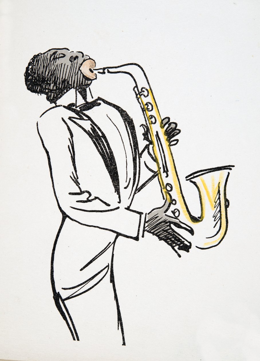 Saxophone Player, White Bottoms, pub. 1927 (värikuvio) tekijältä Sem