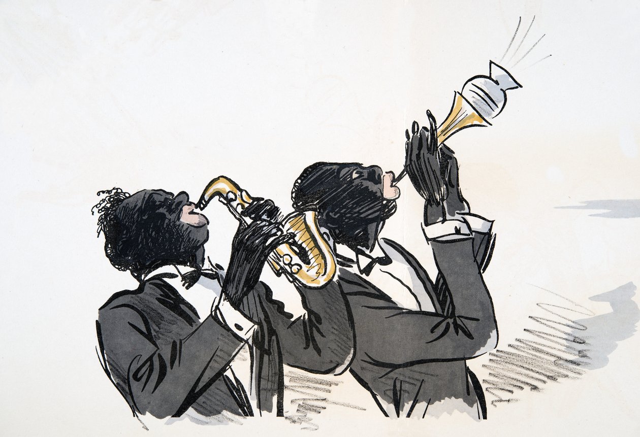 Saksofonin ja trumpetin soittaja, White Bottoms, pub. 1927 (värikuvio) tekijältä Sem