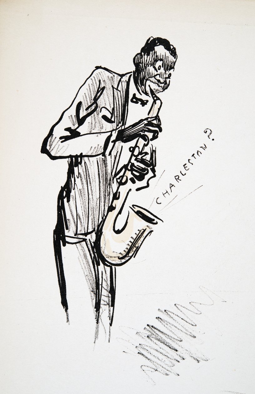 Saksofonisti, White Bottomsista, pub. 1927 (värikuvio) tekijältä Sem